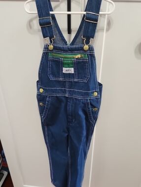 NWT Liberty Blue Denim Overalls with Green Zip Pocket UNISEX SZ 6 KIDS